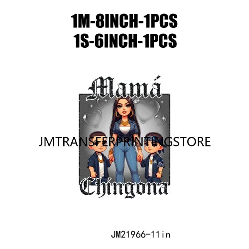 Latina Chicano Mom Iron On Transfer Patches Mama Chingona Mexican Chibi Style Mother's Day DTF Transfer Stickers For Hoodies