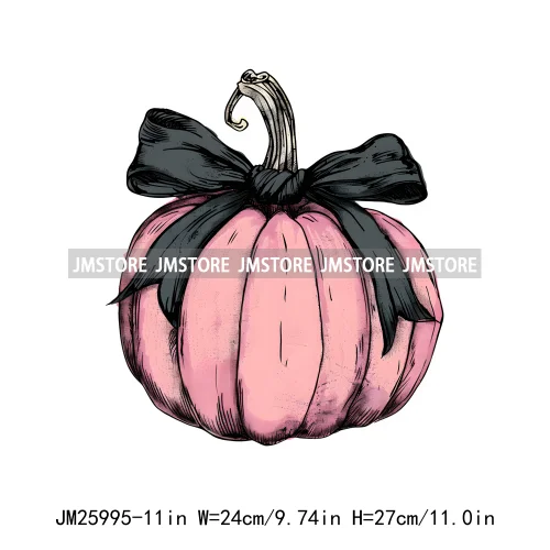 Colorful Gothic Girly Halloween Black Pumpkin Coquette Bow Decasl DTF Iron On Transfers Stickers Ready To Press For T-shirt Bags