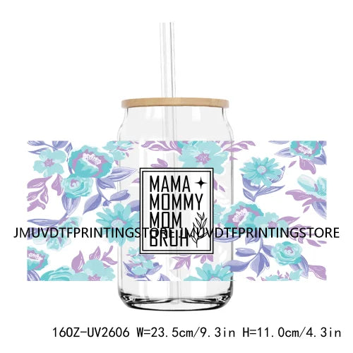 Best Mama With Flowers Mother's Day UV DTF Sticker For 16OZ Libbey Glass Cup Can Mom Wrap Transfer Sticker Custom Label DIY Logo