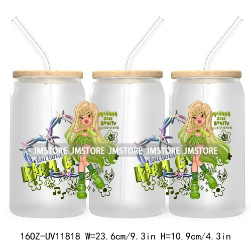 Cartoon Girls Bichota Doll Season Concert Wire Heart Manana Sera Bonito UV DTF Stickers Cup Wraps For 16OZ Libbey Glass Can