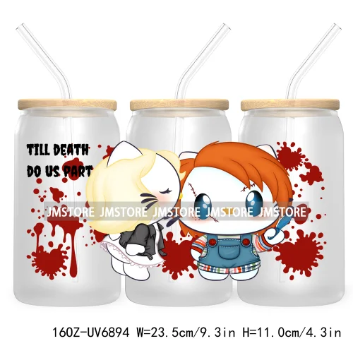 Stay Spooky Halloween 16OZ UV DTF Cup Wrap Transfer Sticker Custom Label Waterproof Logo For Libbey Glass Can Cartoon Characters