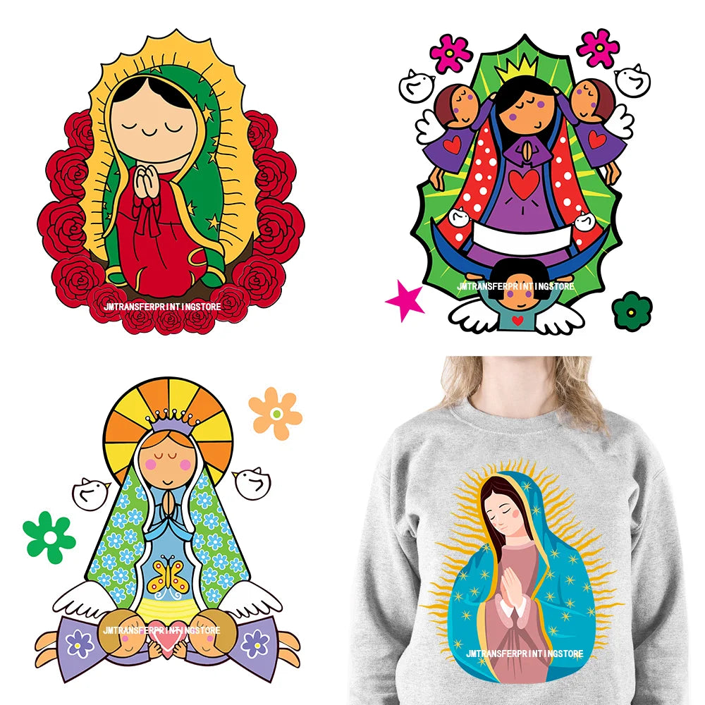 Virgencita Birgen De Guadalupe Nuestra Senora De Guadalupe  Floral Mexican Virgen Our Lady Mary DTF Transfer Sticker For Hoodies