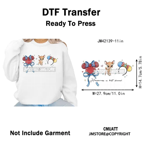 Colorful Mouse Headbands Cartoon Animal Princess Character Iron on DTF Washable Transfers Stickers Ready to Press for Clothes