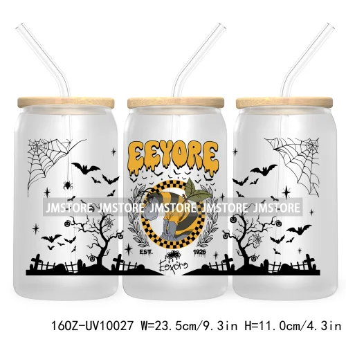 Mouse And Friends Halloween 16OZ UV DTF Cup Wrap Transfer Stickers Custom Labels Cartoon Spooky Season Bat For Libbey Glass Can