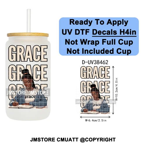 Black Girl Praying Faith Religious Women UV DTF Transfer Stickers Decals Ready To Apply Waterproof For 16OZ Libbey Glass Can Cup