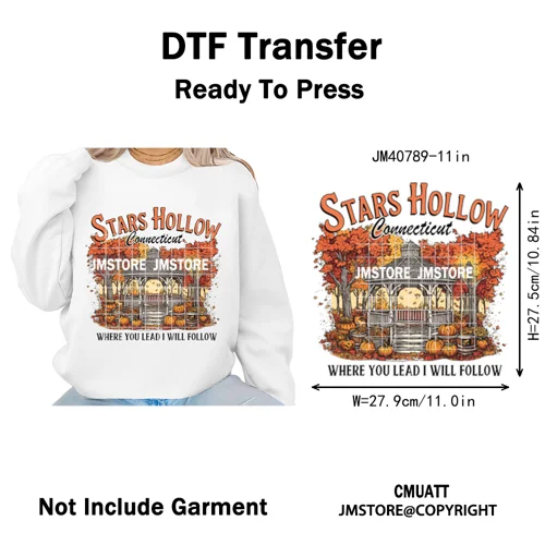 Autumn Festival Fall Season Stars Movie Girls Town Book Lover Iron on Washable DTF Transfers Stickers Ready to Press for Hoodies
