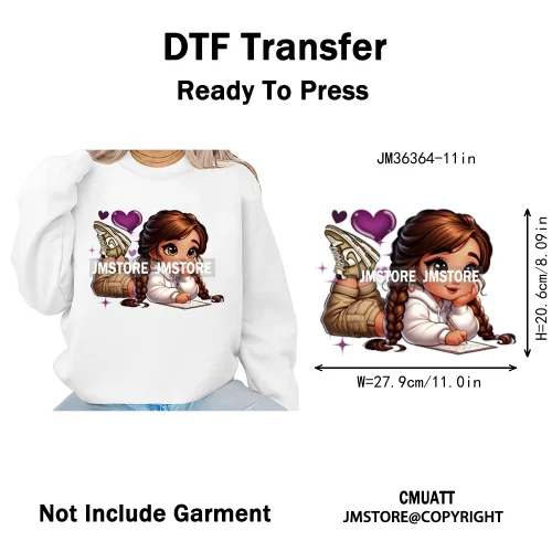 Fashion School Princess Cartoon Girls Learning Love Designs Iron on DTF Thermal Transfers Stickers Ready to Press for Clothing