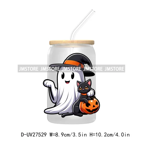 Cute Ghost Stay Spooky Halloween Pumpkin UV DTF Transfer Stickers Decals For Libbey Cold Cups Mugs Tumbler Waterproof Craft Boo