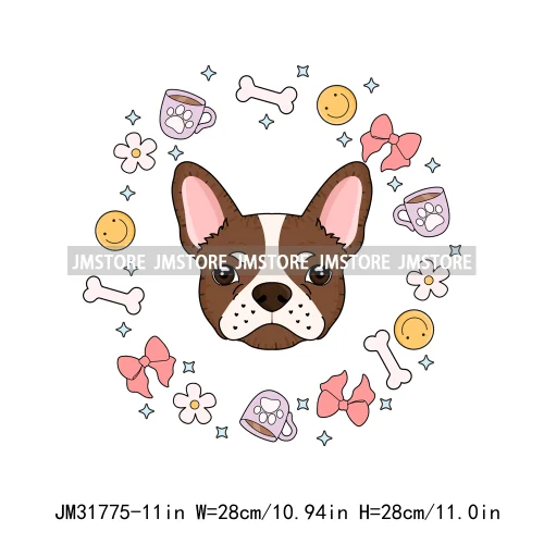 Cute Love Pet Dog Pink Coquette Bow Coffee Skull Animal Lover Iron On DTF Heat Transfer Stickers Ready To Press For Clothes Bags