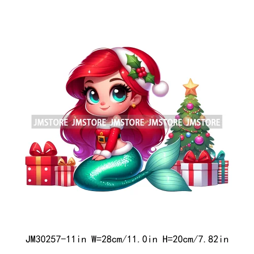 Cute Princess Red Ugly Sweater Cartoon Girls Friends Merry Christmas Iron On DTF Transfers Stickers Ready To Press For Clothing
