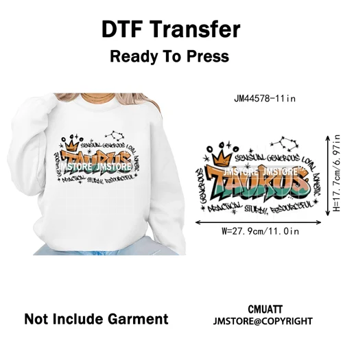 Zodiac Signs Graffiti Astrology Horoscopes Constellation  Iron on Washable DTF Transfer Sticker Ready to Press for T-shirts Bags