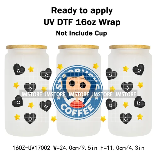 Coquette Bow Movie Eyes Buttons 16OZ UV DTF Cup Wraps Ready To Apply Waterproof Transfer Stickers For Libbey Glass Can Tumbler