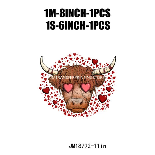 Hot Sale Western Highland Cow Pink Be Mine Heifer Valentine Printing DTF I Love Moo XOXO Heat Transfer Stickers For Hoodies