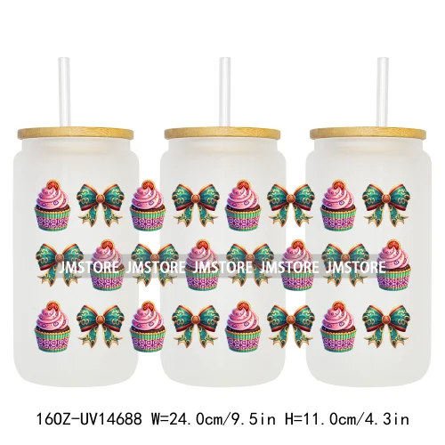 Coquette Bow Cake Princess UV DTF Wraps Transfer Sticker Selfadhesive Waterproof High Quality For 16OZ Libbey Glass Can Tumbler