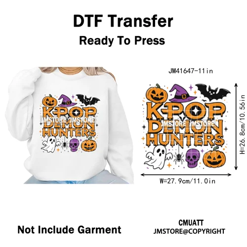 Stay Spooky Ghost Halloween Cartoon Hunters Kpop Band Group Iron on DTF Washable Transfers Stickers Ready to Press for Clothing
