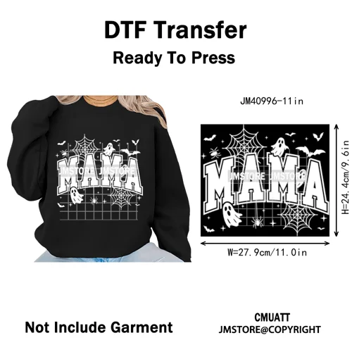 Leopard Checkered Spooky Mama Ghost Halloween Letters Preppy Halloween Iron on DTF Transfer Stickers Ready to Press for T-shirts