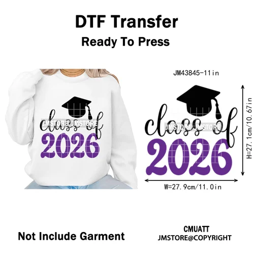 High School Senior 2026 Graduation Club Coquette Gifts Iron on Washable DTF Heat Transfers Stickers Ready to Press for Clothes