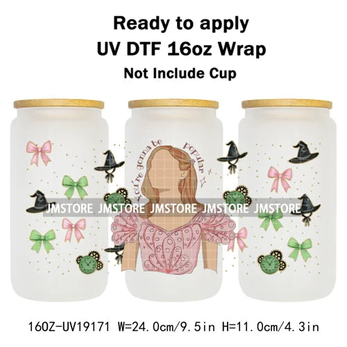 Coquette Green Pink Wicked Witch 16OZ UV DTF Cup Wraps Ready To Apply Waterproof Transfer Stickers For Libbey Glass Can Tumbler