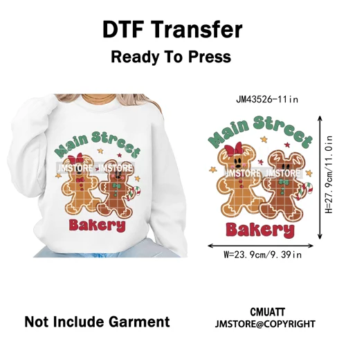 Girly Coquette Merry Christmas Ginger Cartoon Cozy Jolly Season Iron on DTF Heat Transfers Stickers Ready to Press for Clothing