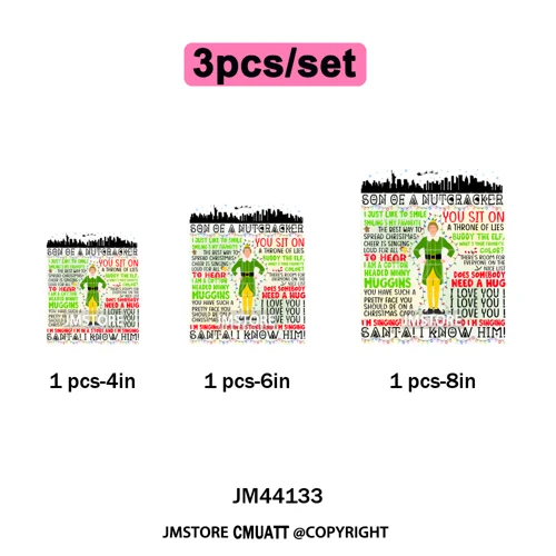 Funny Christmas Movie Quotes Cartoon Characters Santa Iron on Washable DTF Heat Transfer Stickers Ready to Press for Sweatshirts