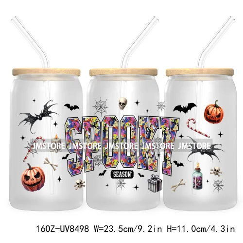 Cartoon Halloween Horror Friends UV DTF Sticker For 16OZ Libbey Glass Cup Can Wrap Transfer Stickers Custom Label DIY Logo Skull