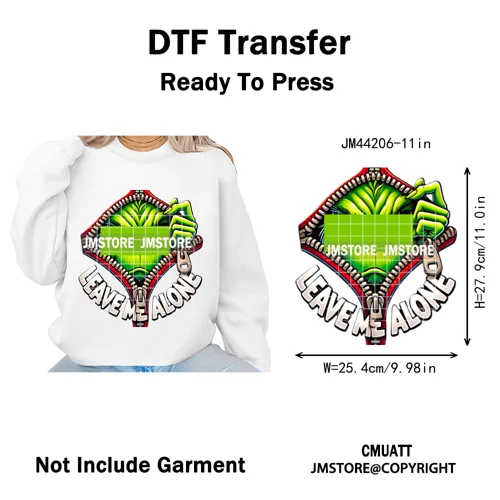 Winter Christmas Cartoon Holiday Characters Thug Life Green Iron on Washable DTF Transfers Stickers Ready to Press for Textiles