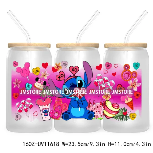 Happy Valentine's Day Cartoon Mouse Couple 16OZ UV Cup Wrap DTF Transfer Sticker For Libbey Glass Can Cups Tumbler XOXO Love Bug