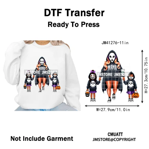 Spooky Halloween Scary Ghost Pumpkin Mama Kids Family Love Iron on Washable DTF Transfers Stickers Ready to Press for Textile
