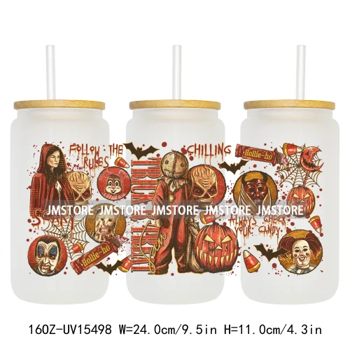 Horror Halloween Killer Friends UV DTF Wraps Transfer Sticker Waterproof Custom High Quality For 16OZ Libbey Glass Can Tumbler