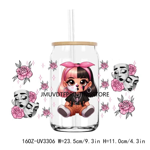 Chicano La Sad Girl Couple 16OZ UV DTF Cup Wrap Transfer Stickers Custom Labels DIY Waterproof Logo For Libbey Glass Can Hearts