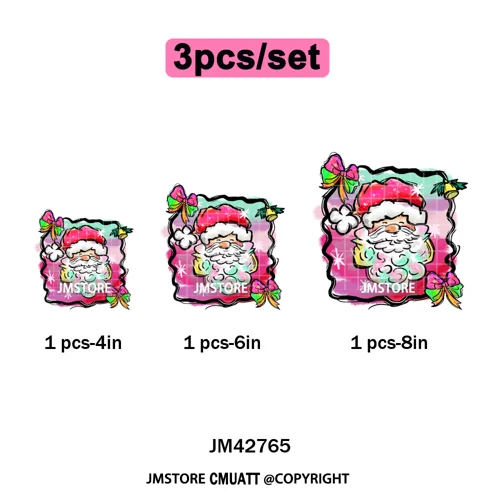 Preppy Brushstroke Gingerbread Santa Bow Tree Merry Christmas Girly Iron on DTF Transfers Stickers Ready to Press for T-shirts