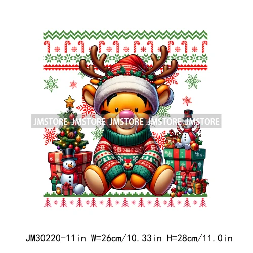 Cartoon Christmas Character Ugly Sweater Friends Deer Winter Holiday Gifts Iron On DTF Heat Press Transfers Stickers For Hoodies