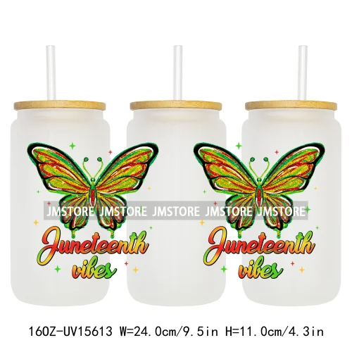 Juneteenth Vibes Sneaker And Heel Afro Woman 16OZ UV DTF Cup Wraps Ready To Apply Transfer Stickers For Libbey Glass Can Tumbler