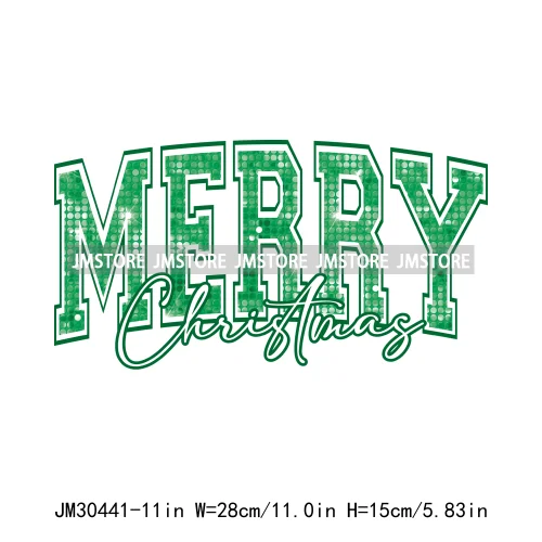 Faux Glitter Merry Christmas Season Merry And Bright Santa Baby Decals Iron On DTF Transfers Stickers Ready To Press For T-shirt