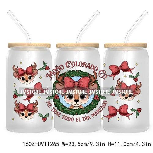 Tis The Season Christmas Mexican Food Pan Dulce UV DTF Transfer 16OZ Libbey Glass Can Wrap Ready to Apply Christmas Reindeer