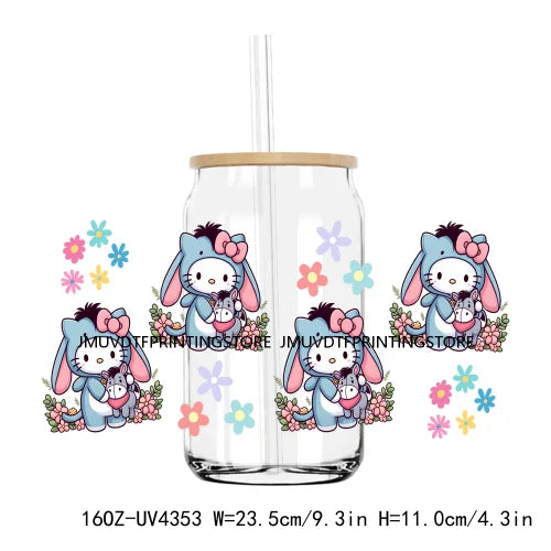 Cute Cartoon Cat Cow 16OZ UV DTF Cup Wrap Transfers Stickers Baseball Girl Custom Label DIY Waterproof Logo For Libbey Glass Can