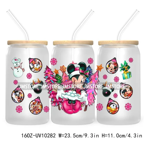 Princess Christmas Cartoon Friends 16OZ UV Cup Wrap DTF Transfer Stickers For Libbey Glass Can Cups Tumbler Magical Kingdom Vibe