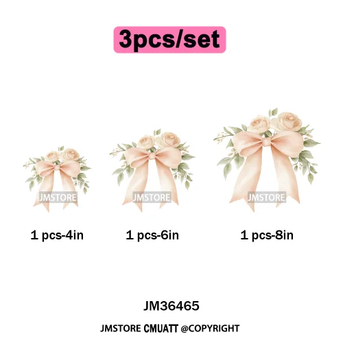 Pink Bow Silk Wedding Coquette Girl Ribbon Tied Printing Iron on DTF Thermal Transfers Stickers Ready to Press for Clothing Bags