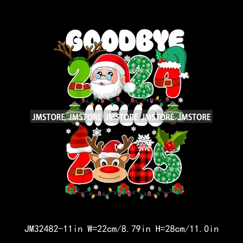 New Goodbye 2024 Hello New Year 2025 Merry Christmas 2024 Xmas Iron On DTF Transfers Stickers Ready To Press For Hoodies Bags