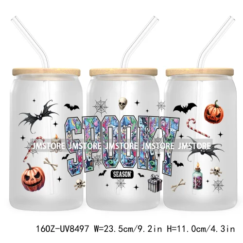 Cartoon Halloween Horror Friends UV DTF Sticker For 16OZ Libbey Glass Cup Can Wrap Transfer Stickers Custom Label DIY Logo Skull