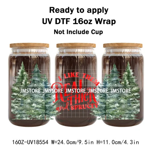Preppy Christmas Candy Cane Xmas Tree UV DTF Cup Wrap Ready To Apply Transfer Stickers 16OZ Tumbler Wraps For Libbey Glass Can