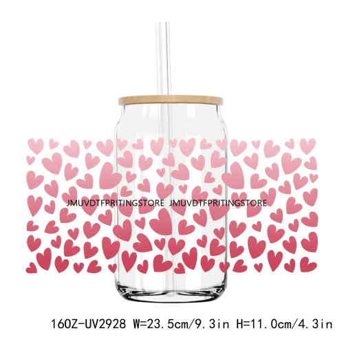 Leopard Hearts XOXO Valentines 16OZ UV DTF Cup Wrap Transfers Stickers Custom Labels DIY Waterproof Logo For Libbey Glass Can