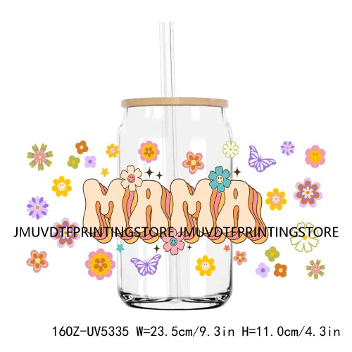 Best Mama With Flowers Mother's Day UV DTF Sticker For 16OZ Libbey Glass Cup Can Mom Wrap Transfer Sticker Custom Label DIY Logo