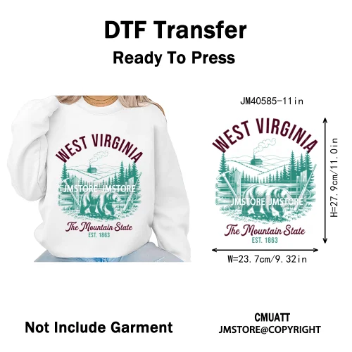 Funny US States Slogan Vacation Scenic Citycape Landmark Iron on DTF Washable Transfers Stickers Ready to Press for Textile Bags