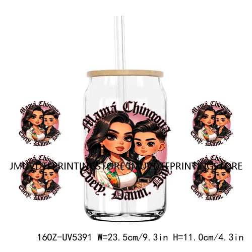 Mother's Day Daughter Son Latina Mexican Mama 16OZ UV DTF Cup Wrap Transfer Sticker Custom Waterproof Logo For Libbey Glass Can