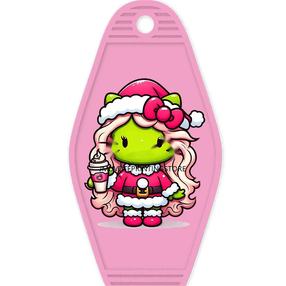 Christmas Cute Baby Green Guy With Santa Hat Gifts High Quality WaterProof UV DTF Sticker For Motel Hotel Keychain