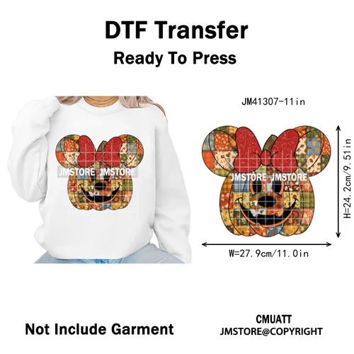 Preppy Floral Cartoon Friends Fall Patchwork Pumpkin Halloween Iron on Washable DTF Transfer Stickers Ready to Press for Clothes