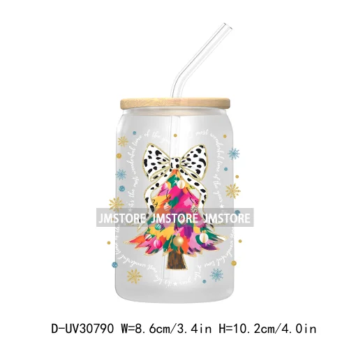 Christmas Tree Coquette Bow UV DTF Transfer Stickers Decals For Libbey Cold Cups Mugs Tumbler Waterproof Jesus Christian Xmas