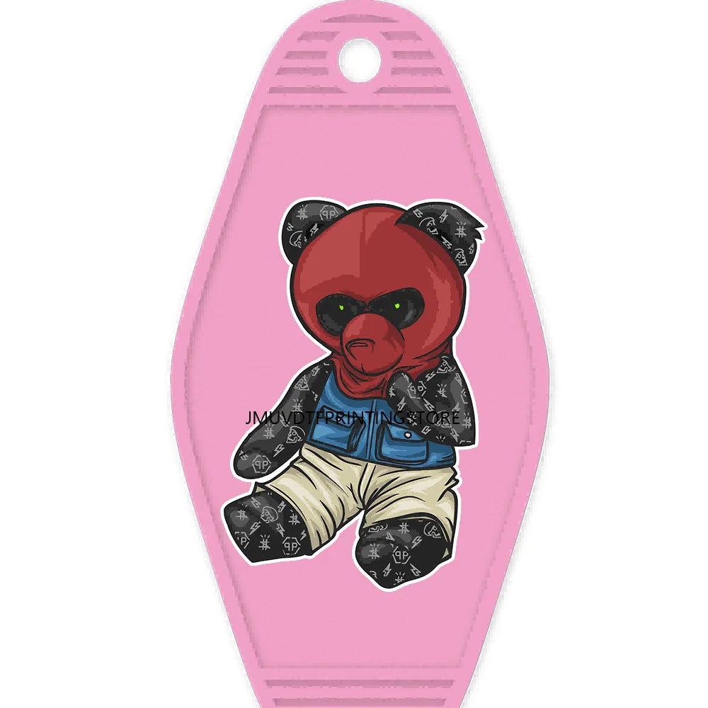 Famous Hustle Bear High Quality WaterProof UV DTF Sticker For Motel Hotel Keychain Colorful Teddy Bears