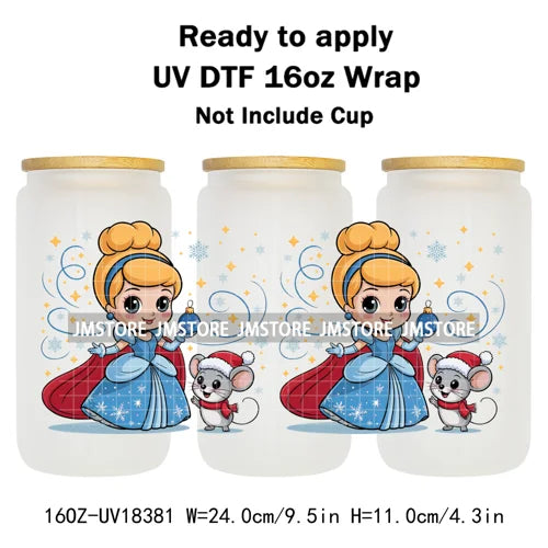 Girly Cartoon Princess Christmas Animals UV DTF Stickers Ready To Apply Cup Wrap Waterproof Logo For Libbey Glass Can Tumbler